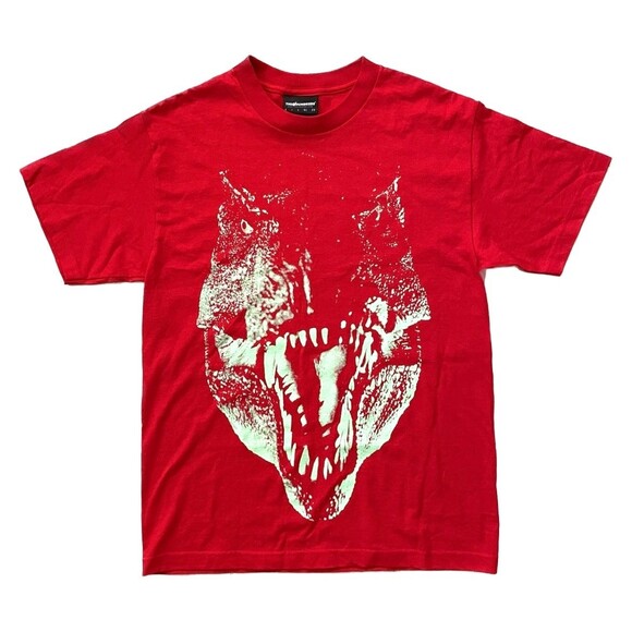 The Hundreds x Jurassic Park T-Rex T-Shirt Mens M Red Glow In The Dark - Picture 1 of 6